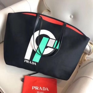 프라다 2018 캔버스 여성용 토트 숄더백 ,1BG218-3,40cm,블랙
